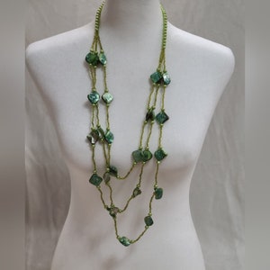 Green Beaded Station Necklace