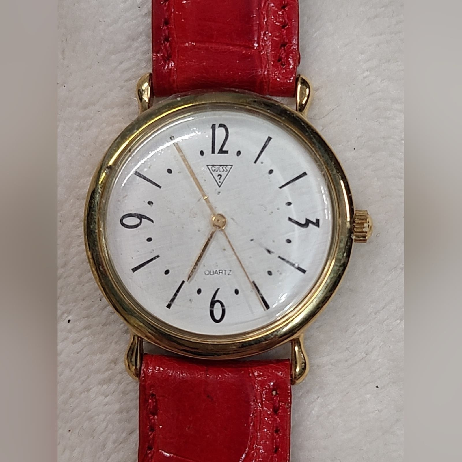 Vintage 80s Guess Women s Gold Tone Watch on Red Leather Band Etsy Australia