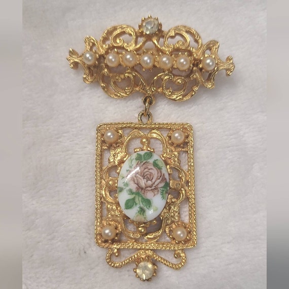 Vintage Victorian Revival Dangling Floral Cameo B… - image 3