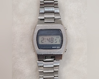 Reloj digital Seiko vintage de los años 70 en tono plateado para hombre