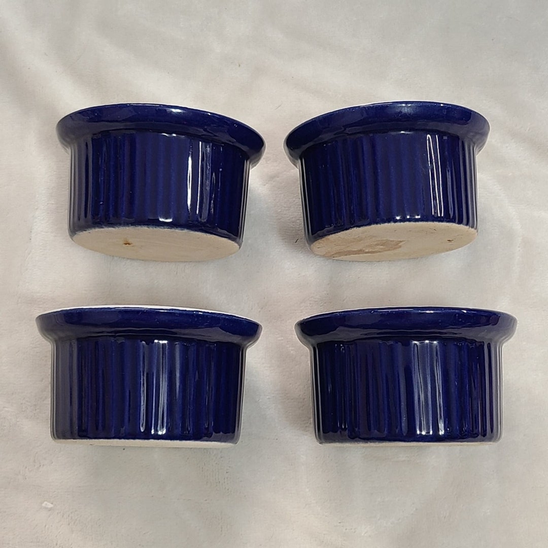 Vintage Emile Henry France Cobalt Blue Ribbed Ramekins Set of Four Etsy