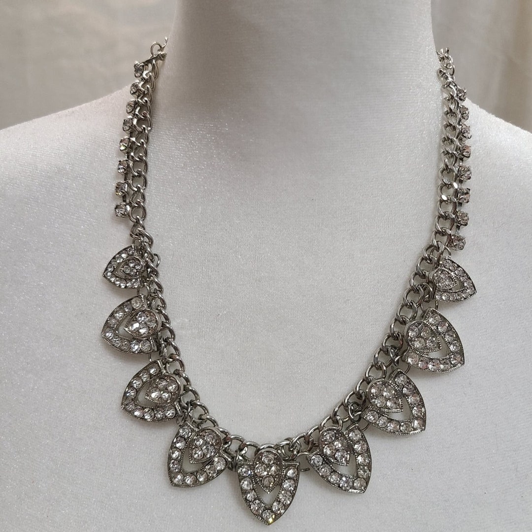 Silver Tone Rhinestone Statement Necklace - Etsy