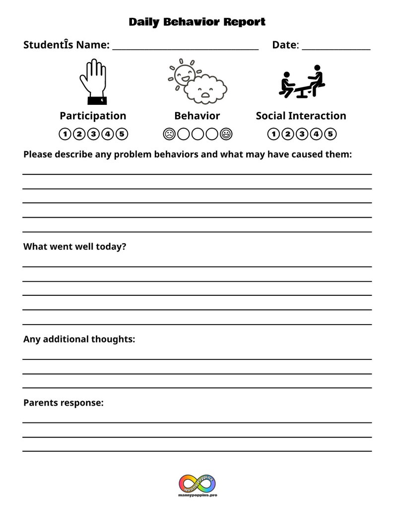 Printable Daily Behavior Report for Neurodivergent Children 2 Styles Printable Daily Behavior Report for Neurodivergent Children 2 Styles