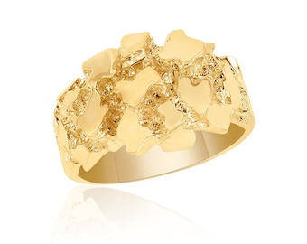 Men's Nugget Ring Solid 10K Yellow Gold / Domed