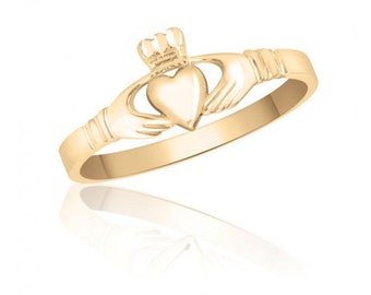 Bague Claddagh délicate / Bague Claddagh en or massif / Bague Claddagh en or jaune / Cadeau Claddagh / Bague en or irlandaise / Bague coeur en or délicate