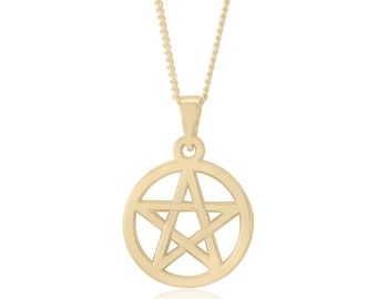 Pentagram-hanger van 10 kt geelgoud / Wicca-sieraden / pentagram
