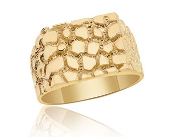 Men's Nugget Ring Solid 10K Yellow Gold / Solid Back