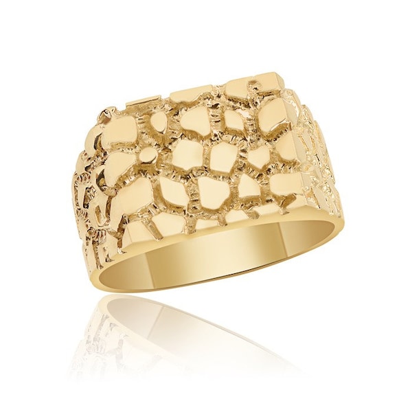 Men's Nugget Ring Solid 10K Yellow Gold / Solid Back