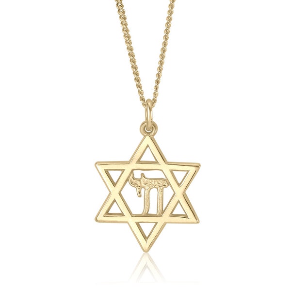 Star of David Chai Pendant / Star of David Pendant Necklace / Jewish Pendant Necklace / Gold Star of David Necklace / Jewish Star Necklace