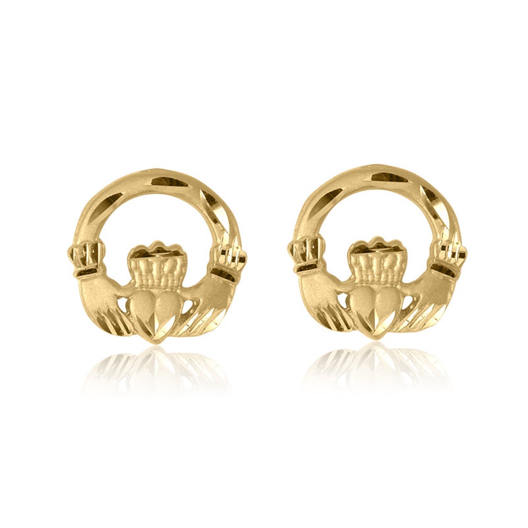 Gold Claddagh Stud Earrings / 10 Karat Gold Earrings - Etsy