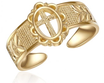 Gouden kruis teen ring/massief gouden teen ring/cross teen ring/open teen ring/christelijke teen ring/geloof teen ring/verstelbare teen ring