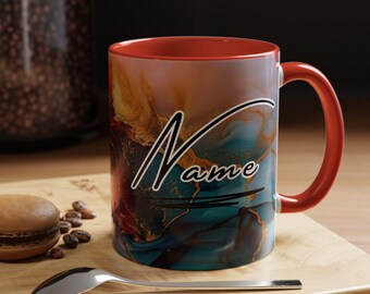 Personalized Red Green Marble Mug: Custom Coffee Tea Cup