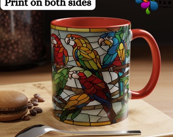 Parrot Stained Glass Mug: Bird Lover Gift (11 Oz, 15 Oz)