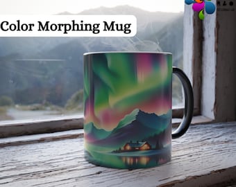 Aurora Borealis Heat Sensitive Mug: Color Changing Northern Lights, 11 Oz