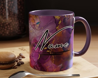 Purple Marble Mug, Personalized Coffee Cup, Custom Name Tea Mug, Gift For Her, Valentines Day Gift, Sister Mum Birthday Present