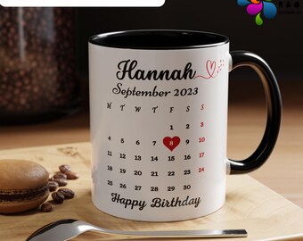 Personalised Gift for Birthday & Anniversary, Calendar Accent Coffee Mug, Memorable Cup, Any Occasion Present, 11, 15oz