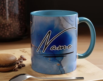 Personalized Blue Marble Mug: Custom Coffee Cup, Valentine's Gift