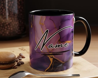 Purple Marble Mug, Personalized Coffee Cup, Custom Name Tea Mug, Gift For Her, Valentines Day Gift, Sister Mum Birthday Present, 11Oz, 15Oz