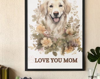 Wall Art Rustic Labrador Dog in Neutral Flower Bouquet Wall Print Home Decor Printable Digital Download For Dog Lover Home Decor Animal Art