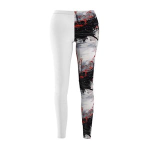 Leggings, Splash of Red and Black Design, Women&#39;s Activewear Yoga Pants, Bold Print Stretchy Leggings, Casual Athletic Tights, Workout