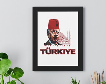 Turkiye Türkisch Recep Tayyip Erdogan gerahmtes vertikales Poster Wohnkultur Islamisches Osmanisches Reich Atatürk Ankara Istanbul Flagge Fez Cami Ramazan