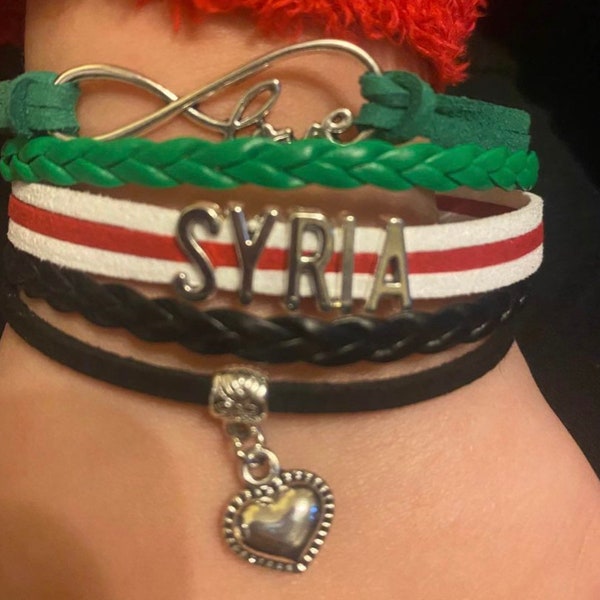 Syria Bracelet - Love Infinity - Syrian Jewelry Gift Present Country Flag Vacation - fifa world cup soccer futbol sports fan olympics 2024