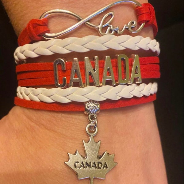 Canada Bracelet - Love Infinity - Canadian Jewelry - Gift Present Country Flag Vacation - fifa world cup soccer futbol sports fan olympics
