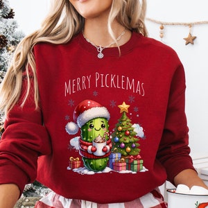 Christmas Pickle Sweatshirt, Christmas Sweatshirts For Women, Funny Pickle Lover Sweater, Funny Holiday Sweater, Funny Christmas Sweatshirt