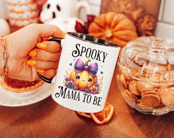 New Mom To Be Coffee Mug Gift, Halloween Coffee Mug, 11oz Ceramic Mug, Spooky Mama Mug, Cute Pumpkin Mug, Fall Mug, Halloween Mug For Mom