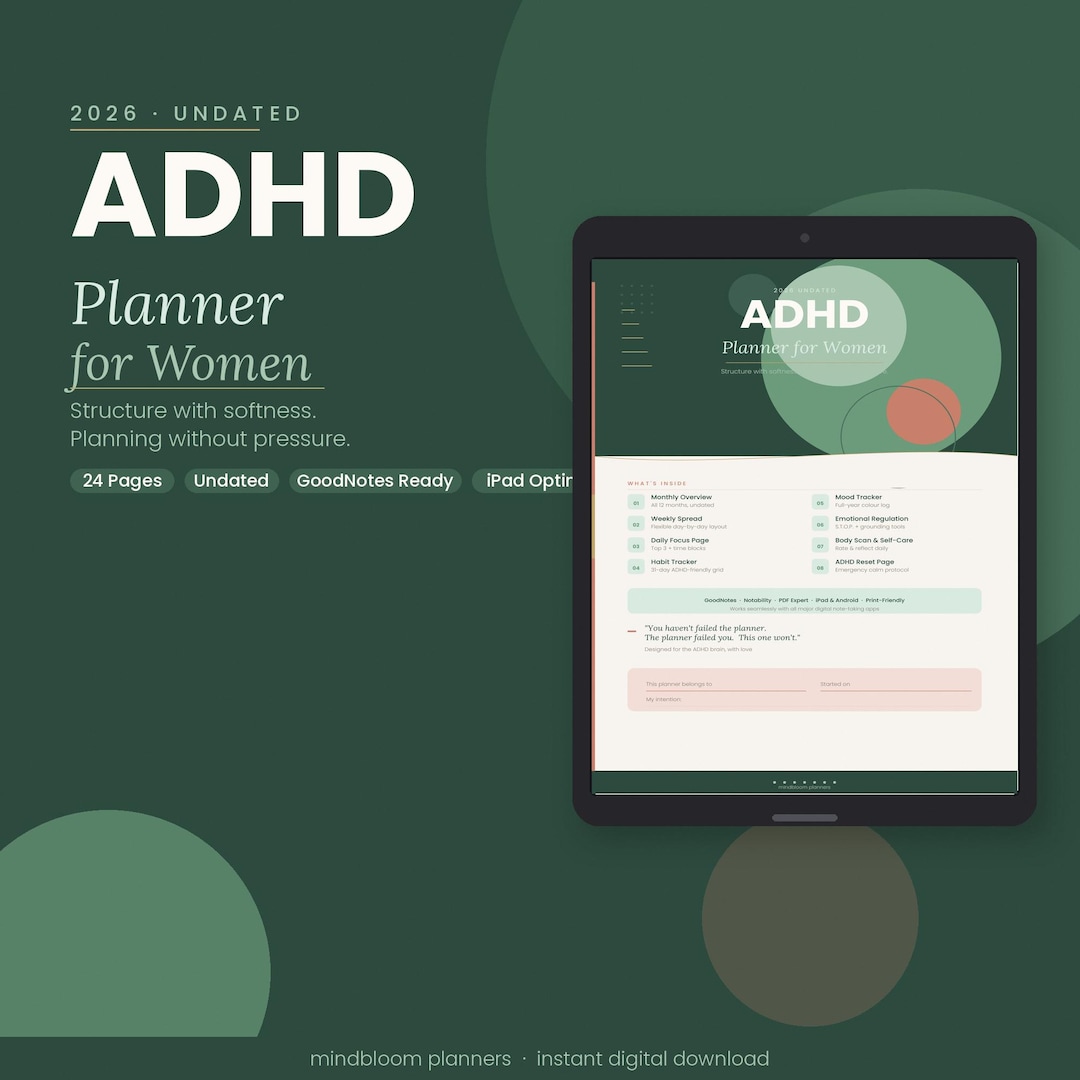 ADHD Planner for Women | Undated Neurodivergent Digital Journal ...