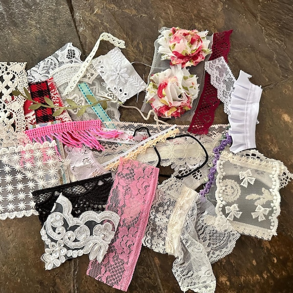 Misc. Lace, Ribbon and Trim Pack for Junk Journaling, Scrapbooking or Various Crafting Projects - L1