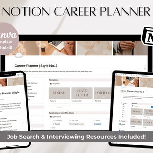 Notion Career Planner and Job Search Tracker Template, Neutral Aesthetic, Canva Template Included