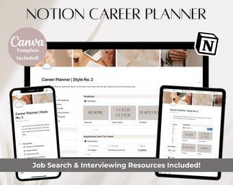 Notion Career Planner and Job Search Tracker Template, Neutral Aesthetic, Canva Template Included