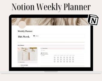 Notion Weekly Planner Template, Blush and Beige Aesthetic Weekly Planner, To-Do List, Habit Tracker, and Journal