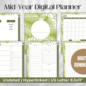 Mid-Year Digital Planner, Undated, Hyperlinked Digital Planner, School Year Planner, Tropical Green Print, GoodNotes, Notability