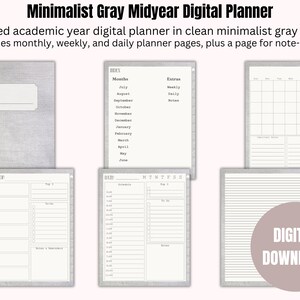 Midyear Digital Planner - Minimalist Gray, Undated, Hyperlinked