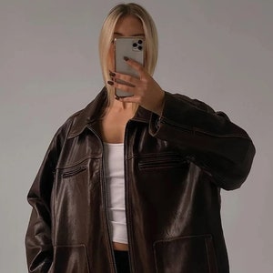 New Women's Baggy Style Oversized Leather Jacket Western - Etsy