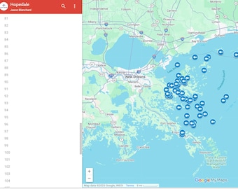 Hopedale - Biloxi Marsh Hotspots Fishing Map - Garmin - Lowrance- Simrad - Hummbird  - iPhones -Android - Fish finders - GPS - MAC - PC