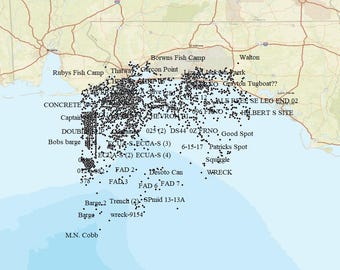 Panama To Gulf Shores Hotspots Fishing Map - Garmin - Lowrance- Simrad - Hummbird  - iPhones -Android - Fish finders - GPS - MAC - PC