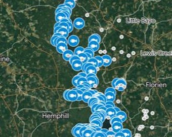 Toledo Bend Hotspots Fishing Map with Boat Lanes - Garmin - Lowrance- Simrad - Hummbird  - iPhones -Android - Fish finders - GPS - MAC - PC