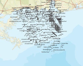 Gulf shores to La. Offshore Hotspots Fishing Map - Garmin - Lowrance- Simrad - Hummbird  - iPhones -Android - Fish finders - GPS - MAC - PC