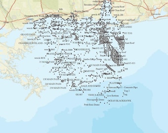 Mobile Bay to Louisiana Offshore Hotspots Fishing Map Garmin Lowrance Simrad  Humminbird iPhones Android  Fish finders GPS MAC PC