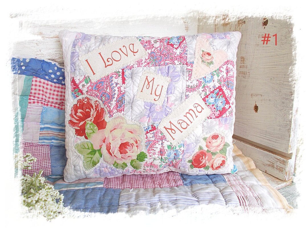 Antique Quilt Pillow i Love My Mama Shabby Vintage Etsy