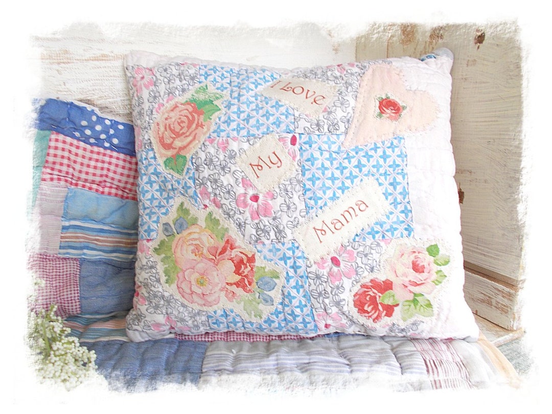 Antique Quilt Pillow i Love My Mama Shabby Vintage Etsy