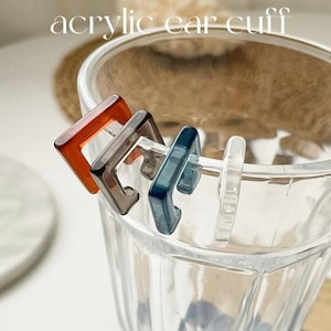 Square Minimalist Acrylic Ear Cuff Collection - Bold Unique Non Tarnish Everyday No Piercing Aesthetic Earrings for Conch Cartilage