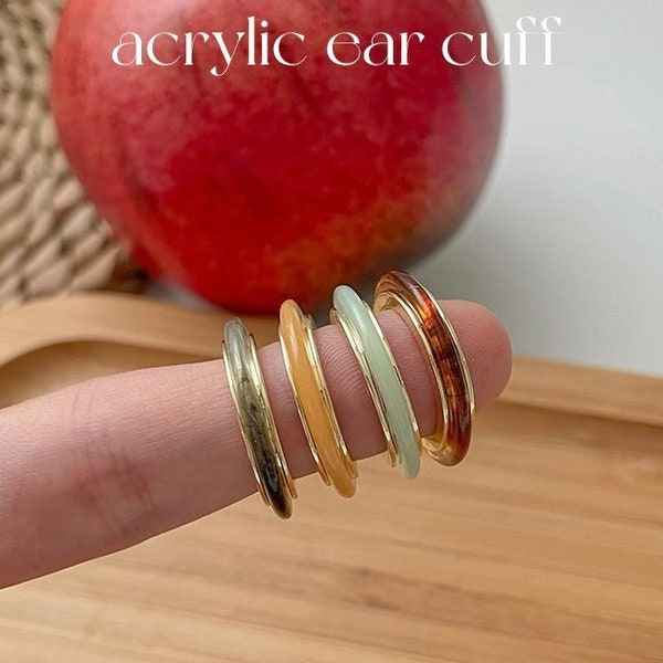 Gold Marble Acrylic Ear Cuff Collection - Non Tarnish No Piercing Unique Bold for Conch Cartilage Everyday High Quality Handmade Aesthetic