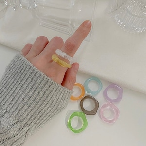 Wavy Bubble Bold Acrylic Ring Collection - Minimalist Chunky Statement Stackable Rings, Summer Beach Rings, Resin Handmade Rings