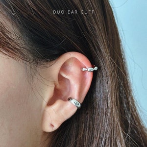 Set of 2 | Duo Mini Ear Cuff - Gold & Silver Adjustable Mini Ear Cuffs, Helix Conch No Piercing Minimalist Ear Cuff, Huggy Hoop Ear Cuff