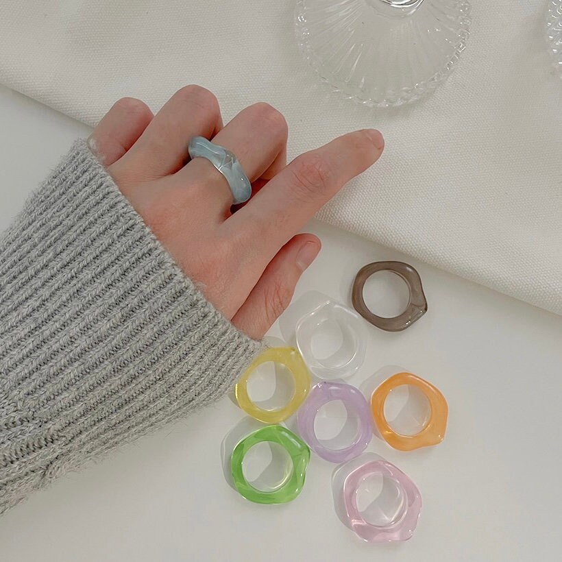 Wavy Bubble Bold Acrylic Ring Collection - Minimalist Chunky Statement ...