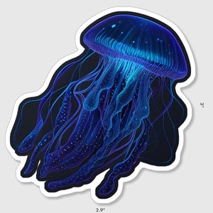 Neon Blue Jellyfish, Vinyl Sticker for laptop, water bottle, tumbler, car